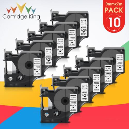 Compatible for Dymo D1 Label Tape 40922 Black on Silver 10PK D1 Label Cassette for Dymo Label Maker LabelManager LabelWriter 450