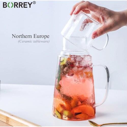 BORREY Glass Kettle Heat-Resistant Juice Pot Water Pitcher Tea Pot Flower Tea Cup Set Puer Teaware with Handle Office Home Tool