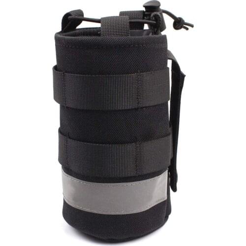 ROCOTACTICAL Drawstring Water Bottle Pouch, Tactical Molle Water Bottle Holder with Reflective Strip for Hiking Riding Camping
