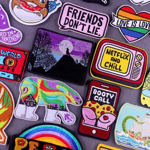 Iron On Cartoon Patches For Clothing Rainbow Embroidered Patches For Clothes Appliques For T-shirt Jean Badges Adventure Patch