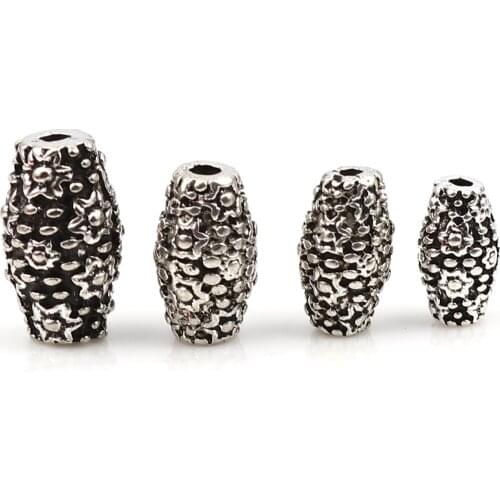 DoreenBeads Vintage Metal Spacer Beads Barrel Flower Pattern Antique Silver Color Loose Beads DIY Making Bracelets Jewelry Gifts