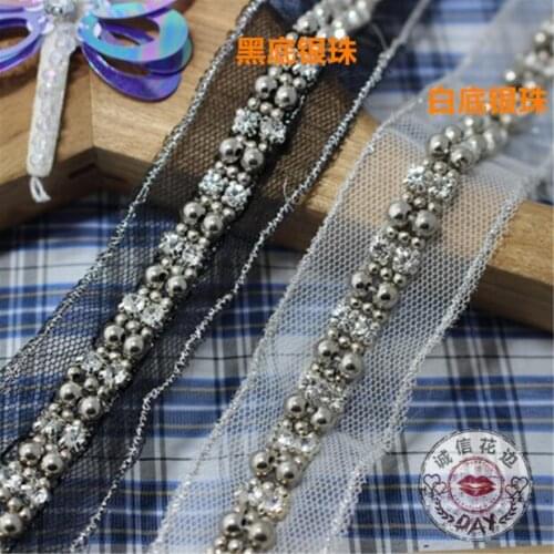 2yards Vintage Net Beaded Lace Trim Garment Accessory Collar Flower DIY Handmade Beading Lace Trim Clothes Lace Applique Fabric