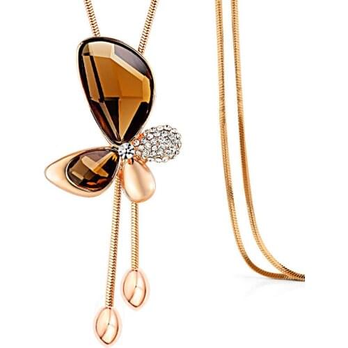 Butterfly female Korean fashion sweater chain all-match high-grade crystal long tassel dress ornament Necklace