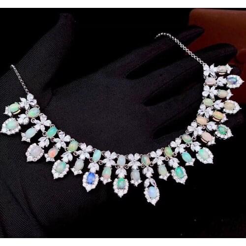 New natural opal necklace women 925 silver necklace fire color super shiny luxury elegant style