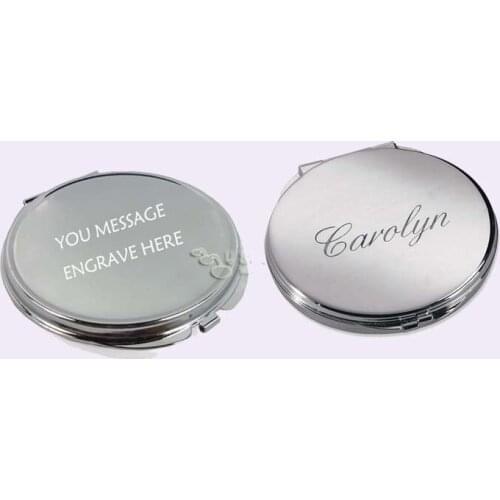 100X FREE ENGRAVED PERSONALISED COMPACT MIRROR ROUND MAKEUP MIRROR SIZE 2.76" LADIES WEDDING BIRTHDAY GIFT DROP SHIPPING