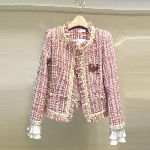 2020 Autumn Winter Runway New Fashion High Quality Plaid Tweed jacket Tassel Beading Long Sleeve Jacket Coat
