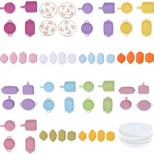 4pcs/set 1/12 Scale Colorful Miniature Dollhouse Dish Plate Dollhouse Pretend Play Kitchen Cooking Toy Set Accessories