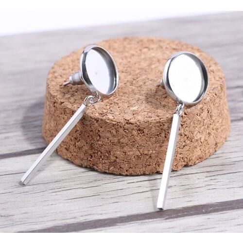 Reidgaller 5 pairs Fit 12mm Glass Cabochon stainless steel stud earring base blanks with trailer charm diy jewelry findings