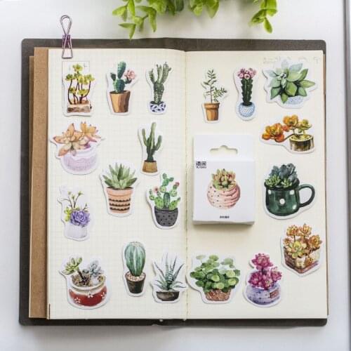 50Pcs Succulent Plants Stickers Set 44mm Mini Potting Cactus Seal Sticker for DIY Journal Album Frame Decoration Kids Gift