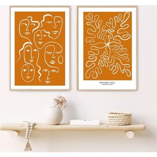 Abstract Woman Face One Line Drawing Prints Leaf Plants Poster Minimalist Nordic Poster Canvas Painting Wall Art Picture Decor