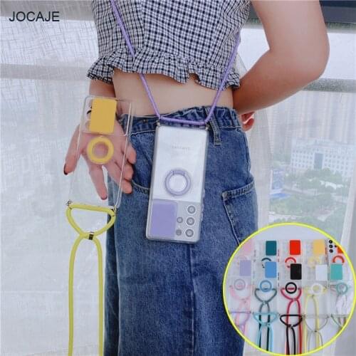 Crossbody Necklace Strap Lanyard Phone Case For Samsung Galaxy A02S A72 A52 A12 A32 5G Slide Camera Lens Protective Back Cover