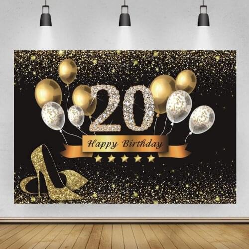 Black Sweet 16th 18th 20th 30Th Birthday Party Shiny Diamond Dots Balloons Customized Banner Photo Background Photo Backdrops