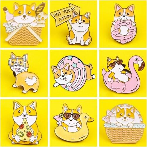 Corgi Dog Animal Enamel Pin Pattern Metal Badges Pins and Brooches for Women Men Lapel pin Creative Gift backpack badge jacket