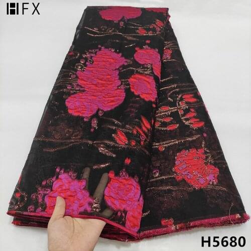 HFX Latest Brocade Jacquard Lace Fabric French Tulle Lace 2021 High Quality African Nigerian Lace Fabric For Party Dress F5680