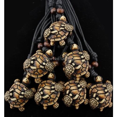 Hot 12pcs/Lot Men Womens Imitation Yak Bone Carved Mother & Children Turtle Necklace For Children Lucky Gift MN570