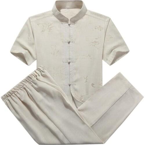 Short sleeve middle-aged Chinese tunic suit man jacket men blazer coats mens flax suit sets summer Chinese style stand collar