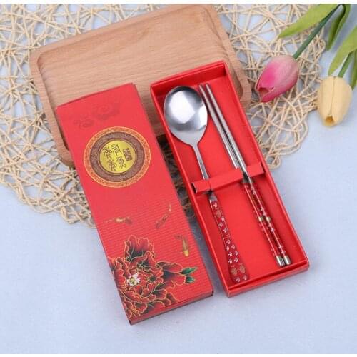 Chinese Style Chopsticks Spoon Set Stainless Steel Tableware Set Wedding Gifts Party Favors for Guests LX7810
