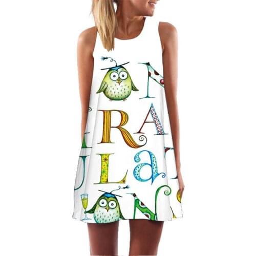Fashion womens casual vest dress owl 3D digital full print dress womens summer casual Bohemian style vest dress