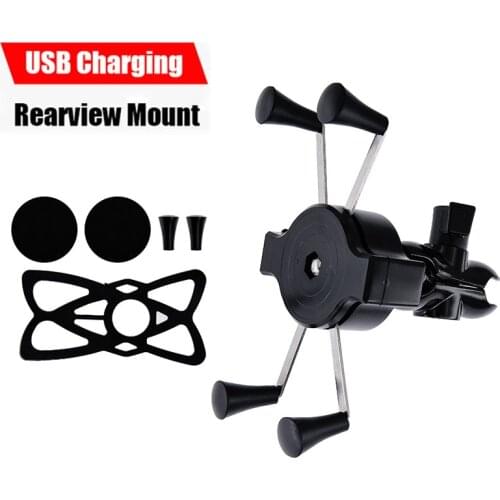 Motorcycle Mobile Phone Holder Mount Support With GPS W/ USB Charger Electric Car Lazy Mobile Phone holder For Rearview Mount