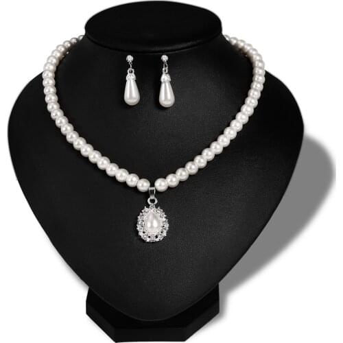 White Pearl Choker Necklace Earring Set Round Pearl Wedding Bridal Jewellery for Women Charm Party Jewelry Gift