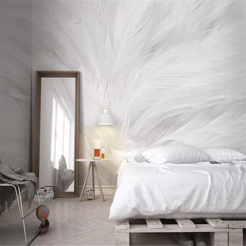 Custom large-scale mural 3d wallpaper Nordic modern minimalist white feather living room TV background wall wall covering