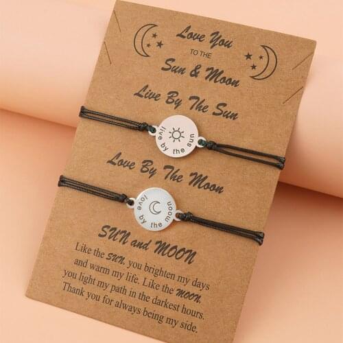 New Sun Moon Couple Bracelet European and American Creative Personality Stainless Steel Sun Moon Braided Bracelet 2 Piece Set