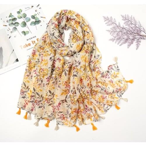 2020 New Arrival Floral Printing Hijabs Cotton Viscose Women Scarf Fashion Ladies Shawls Muslim Turbans Head Wraps 1pc Retail