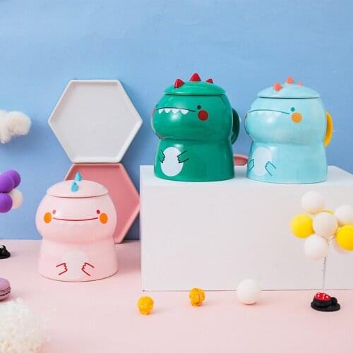 Super Cute Dinosaur Mug Hand Painted High Value Net Red Water Cup Cartoon Creative Personality Trend Ceramic Cup with Cover