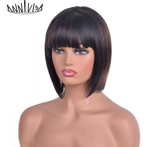 8inch Short Straight Bob Wig With Bangs Synthetic Glueless Ombre Cosplay Wigs For Black Or White Women Heat Resistant Annivia