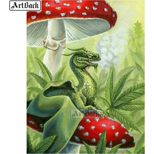 Landscape 5d diy diamond painting mushroom green dragon full square / round drill animal diamond mosaic handmade crafts