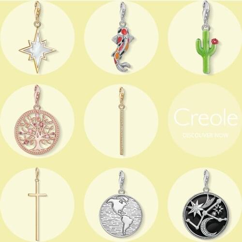 Star Koi Cactus Tree Cross World Astro Disc Vertical Bar Charm Pendant,2019 Fashion New Jewelry Classic 925 Sterling Silver Gift