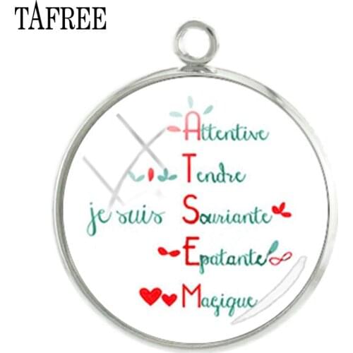 TAFREE French Merci Teacher Mother Pendants Charms 20mm glass cabochon dome handmade Thanksgivings Day gift Jewelry CT285