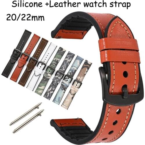 20mm 22mm Genuine Leather Rubber Watch Band For Amazfit GTS 2/2e/GTS2 Mini/GTR 42mm 47mm/GTR2/2e/stratos 2/3 Strap Bracelet