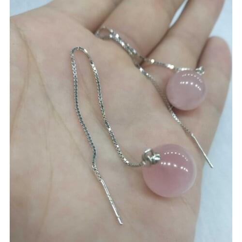 Silver Earrings For Women Lady 8mm Pink Opal Long Chain Tassel Drop Earring Minimalist Statement Jewelry Pendientes Mujer