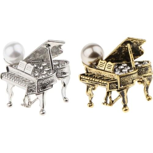 Chic Rhinestone Music Piano Brooch Lapel Pin Wedding Jewelry Antique Brass Crystal Brooch Pins Clothes Decoration