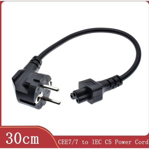 CEE7/7 to IEC C5 Power Cords, 10A, 250V, H05VV-F 0.75mm Cable ,Short Schuko to C5 Power cord for laptop notebook,1ft/30cm