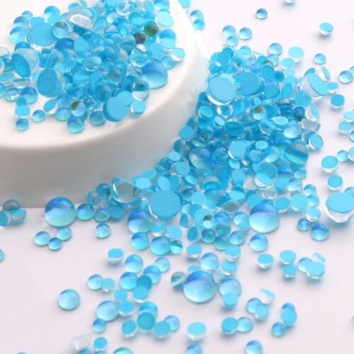 Mixed Sizes Mocha Aquamarine Mermaid Tears Glass Half Pearls Rhinestones For Nail Art