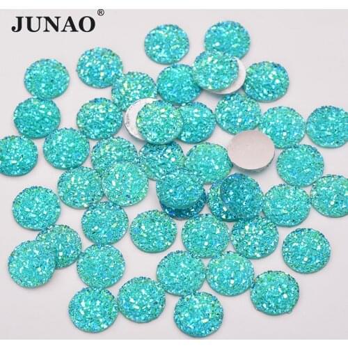 JUNAO 12mm Aquam Blue AB Crystal Rhinestones Round Resin Strass Stickers Flat Back Crystal Stones Scrapbook Beads for Decoration