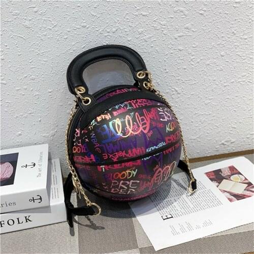 Alphabet Graffiti Zipper Crossbody BagsBasketball Shoulder Bags Personality Fashion Chain Bag Shoulder Diagonal Port