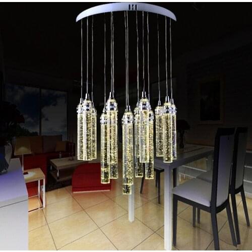 LED bubble crystal column restaurant lamp chandelier creative living room lamps stainless steel modern simple led lighting lamps