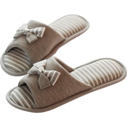 Women Shoes Summer 2018 Fashion Home Indoor Cute Slippers Female Stripe Bow-Knot House Slippers For Toe Shoes