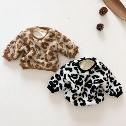 Baby Boys Girls Leopard Print Thicken T-shirt Top Children Childrens Autumn Winter Baby Boys Girls Long Sleeve Keep Warm Top