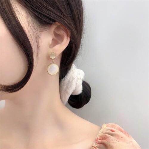 TIMEONLY Delicate Round Opal Dangle Earring for Women Girls Korean Style Earrings Anniversary Gifts Charms Accessories Elegant