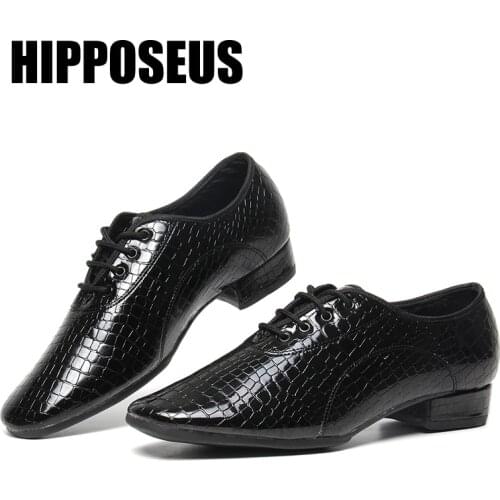 Hipposeus Men Dance Shoes For Boys Ballroom Latin Shoes Modern Tango Jazz Dancing Shoes Low Heels Black Salsa shoes Dropshipping