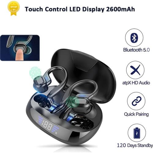 TWS Bluetooth Earphones Sport Ear Hook LED Display Wireless Headphones HiFi Stereo Earbuds with 2600mAh Charging Bin Headsets