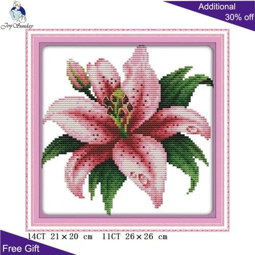 Joy Sunday Blossomed Lily Embroidery H381 14CT 11CT Stamped and Counted Home Decoration The Blossomed Lily Flowers Cross Stitch