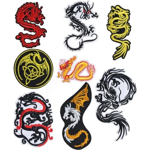 High Quality Black Chinese Dragon Cloth Patch Embroidered Motifs Diy Patch Applique Iron On Bag Coat Jeans Clothing Accessory