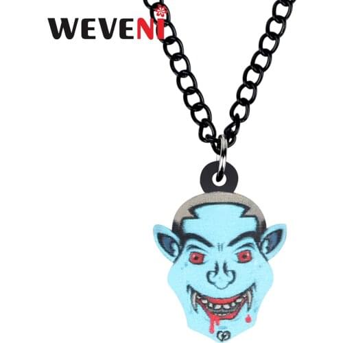 WEVENI Acrylic Halloween Horror Blue Blood Vimpire Necklace Chain Collar Pendant Jewelry For Women Girls Kids Gifts Accessory