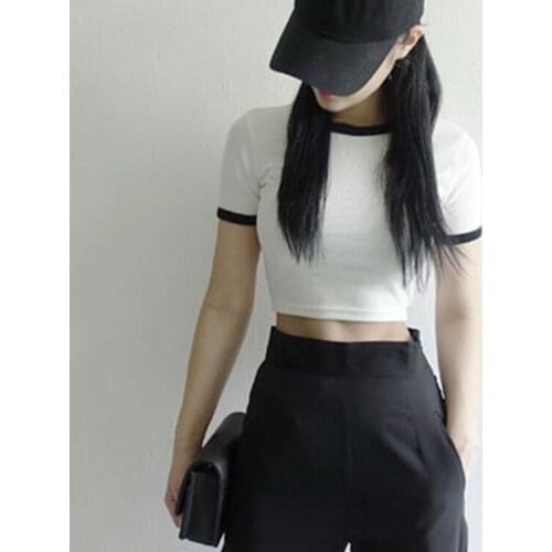 2021 Women Short T-shirt Spring And Summer New Sexy Small Half-high Collar Short-sleeved Female Cotton Korean Sports Shirt