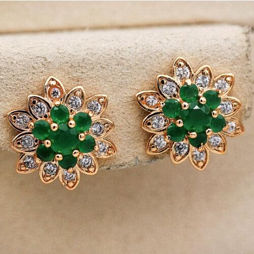 Women Luxury Trendy Jewelry Lotus Flower Earrings Fashion Bohemian Vocation Style Red Zircon Small Stud Earrings Accessories